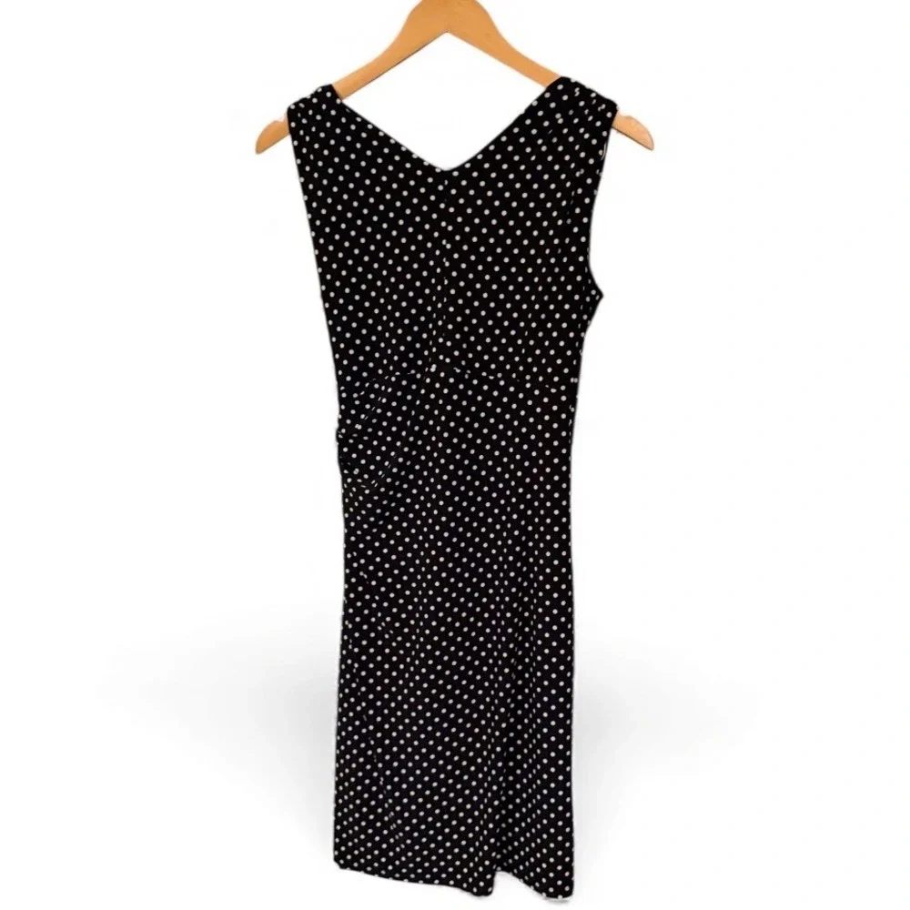 LAUREN Ralph Lauren Polka Dot V Neck Sleeveless Knot Waist Midi Dress Women Sz 6